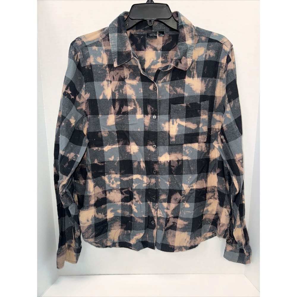 Mickey Mouse Shirt Men's Size Medium Green Plaid Long Sleeve Button Up